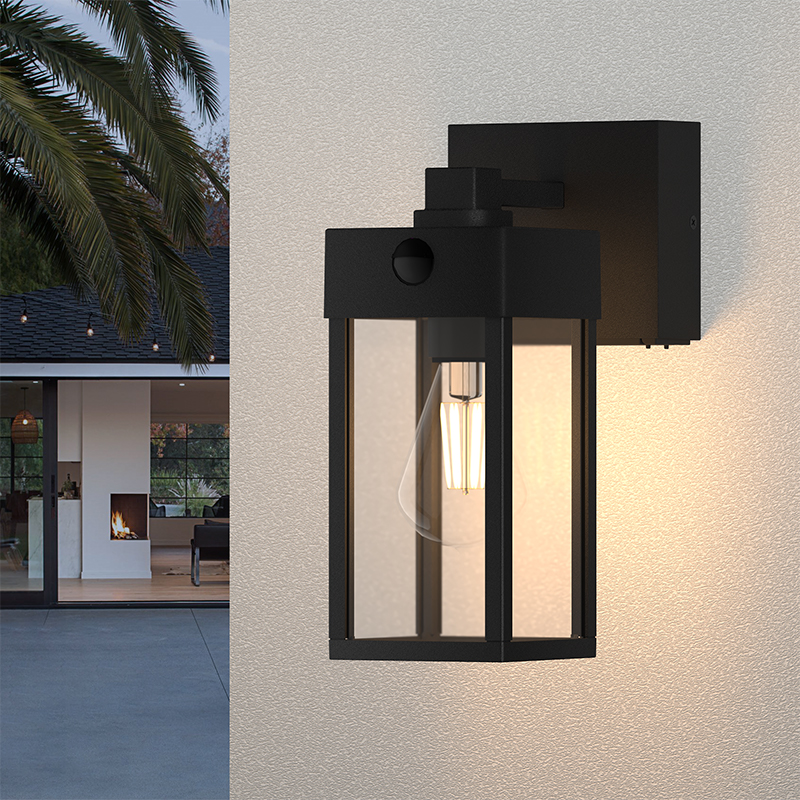 Luce per portico dal tramonto all'alba con presa GFCI - Applique da parete per esterni resistente alle intemperie 20A, doppia presa E26 da 1850 W + presa verso il basso, alluminio antiruggine per patio/garage + 2 lampadine a LED gratuite